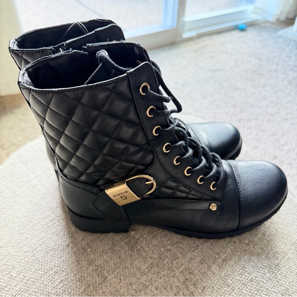 G by Guess Black Quilted Combat Boots for Women Sz 6.5M NWOT Lace Up